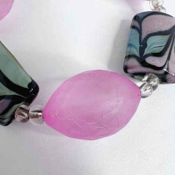 y2k Vintage Pink and Green Beaded Bracelet Murano Swirl Beads - Picture 5 of 5